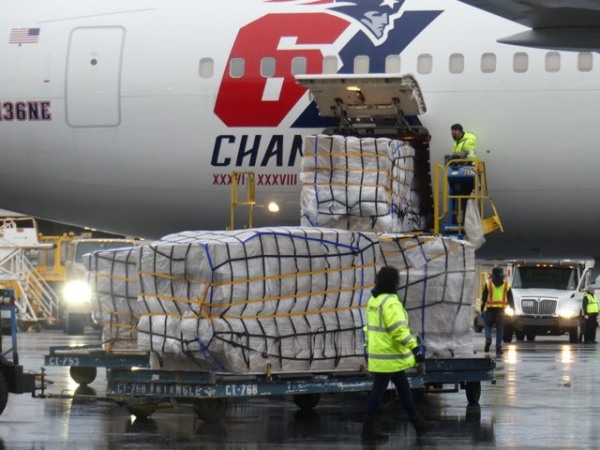 Patriots' Team Jet Bringing 1.2 Million Masks from China Arrives