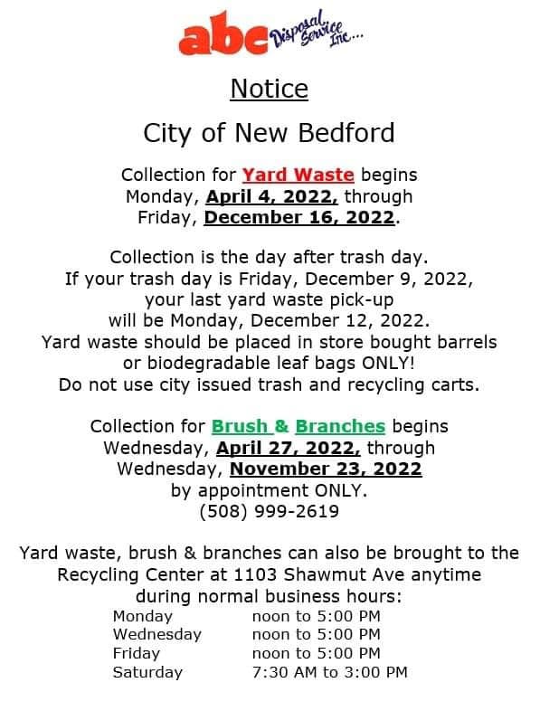 City of New Bedford announces yard waste and brush & branches